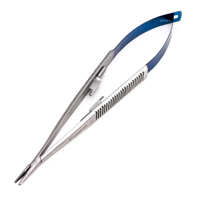 Иглодержатель микрохирургический Кастровьехо (Castroviejo) TC Flat Blue, 18 см, прямой