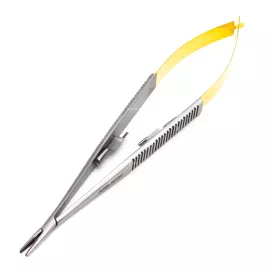 Иглодержатель микрохирургический Кастровьехо (Castroviejo) TC Flat Gold, 18 см, прямой