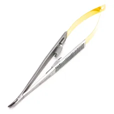 Иглодержатель микрохирургический Кастровьехо (Castroviejo) TC Flat Gold, 18 см, изогнутый