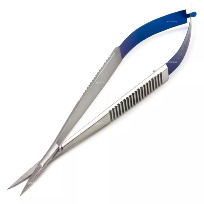 Ножницы микрохирургические Кастровьехо (Castroviejo) TC Flat Blue, прямые