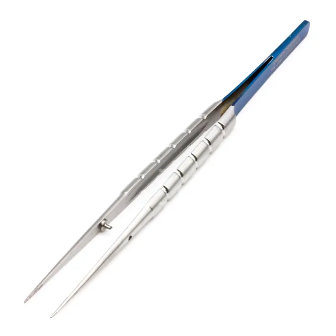 Пинцет микрохирургический с алмазным напылением Diamond Round Blue, 16 см, прямой