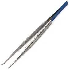 Пинцет микрохирургический с алмазным напылением Diamond Round Blue, 18 см, изогнутый