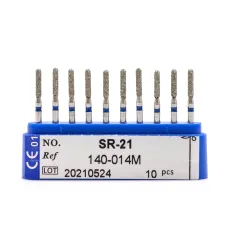 Бор стоматологический алмазный цилиндрический с закруглённым торцом (для турбинного наконечника, синий, 1,4x6 мм) - 10 шт
